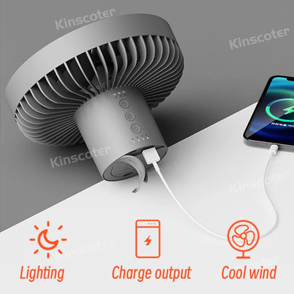 Camping fan with LED lighting and portable charger