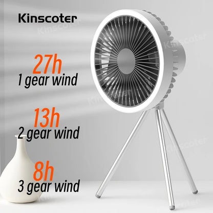 Camping fan with LED lighting and portable charger